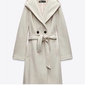 Zara Women's Elegant Cream Hooded Trench Coat